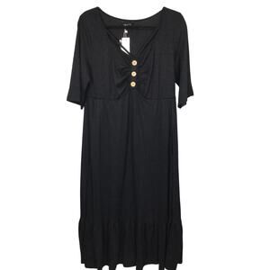 Bloomchic Goth Dark Romantic Peasant Ruffle Minimalist Black Midi Dress Women 10